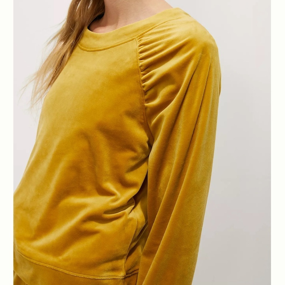 Anthropologie Saturday Sunday Mustard Yellow Velour Velvet Sweater Size Small - Picture 2 of 12